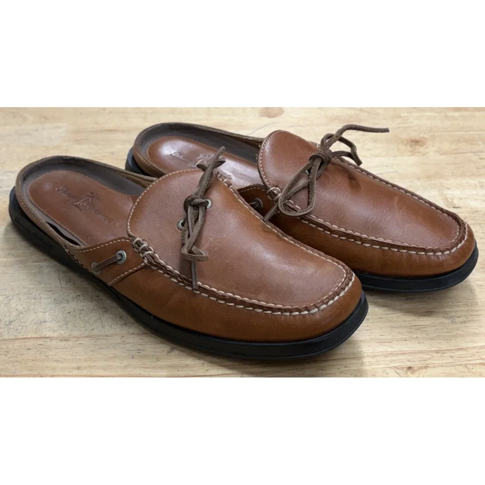 Men's Tommy Bahama Leather Closed-Toe Boating Slides Shoes Mens Size 10 1/2 M